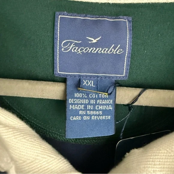 NWT Façonnable Men’s XXL Striped Rugby Polo Shirt Navy Green White Crest Logo - Picture 4 of 12